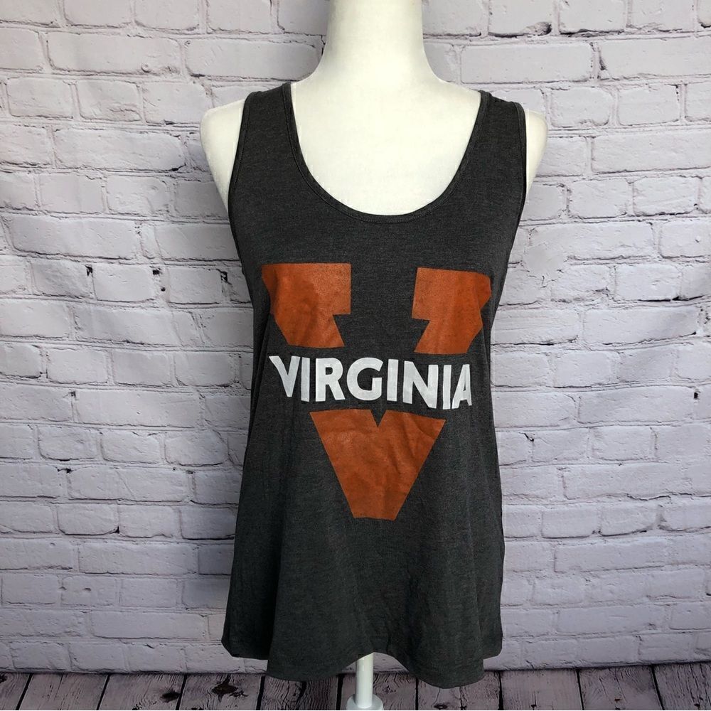 Virginia College Logo Tank Top Charcoal Heather Gray Criss Cross Back Medium